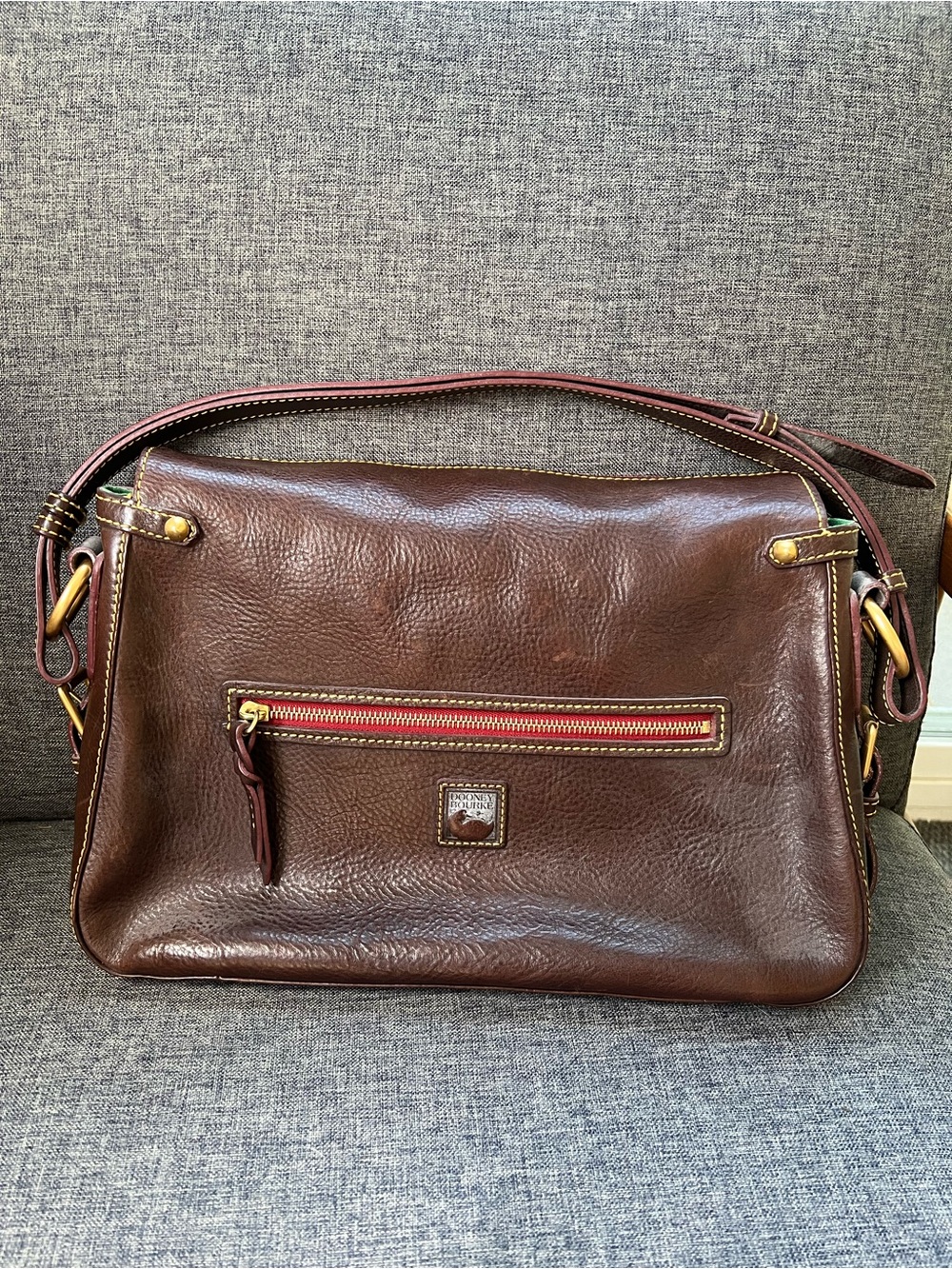 Dooney & Bourke Red and Green Lined Leather Interior - Picture 5 of 5